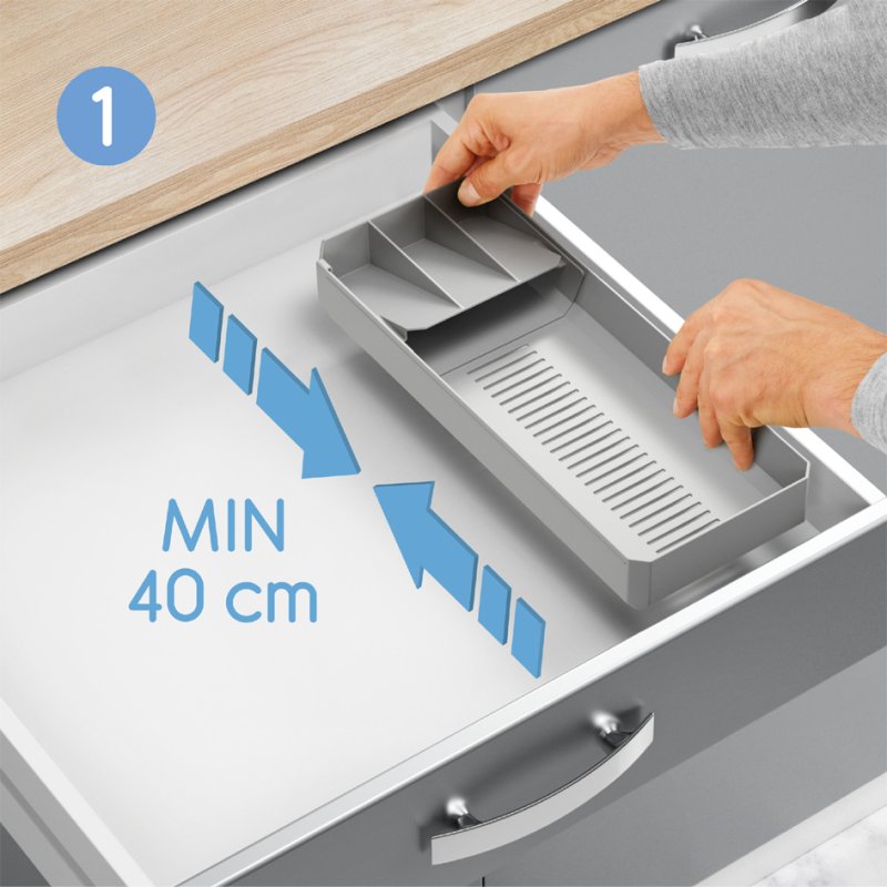 Metaltex bac à couverts Uni-Fit, réglable, plastique, gris